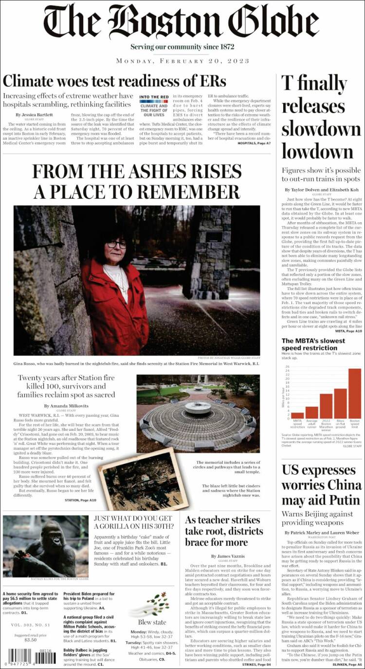 Portada de Boston Globe (USA)