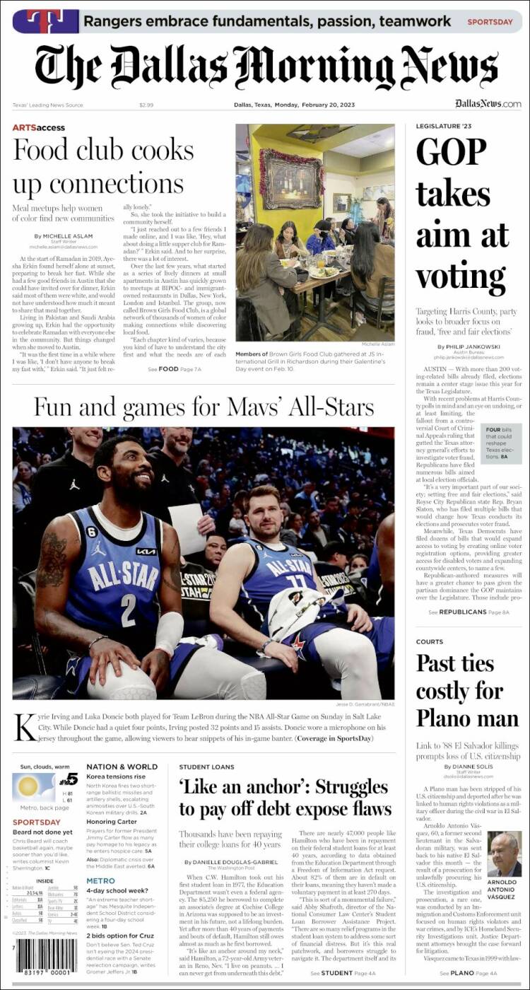 Portada de Dallas Morning News (USA)