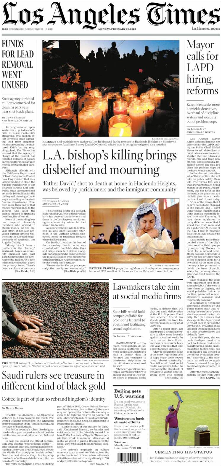 Portada de Los Angeles Times (États-Unis)