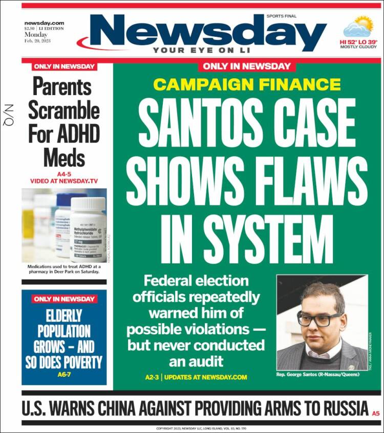 Portada de Newsday (États-Unis)