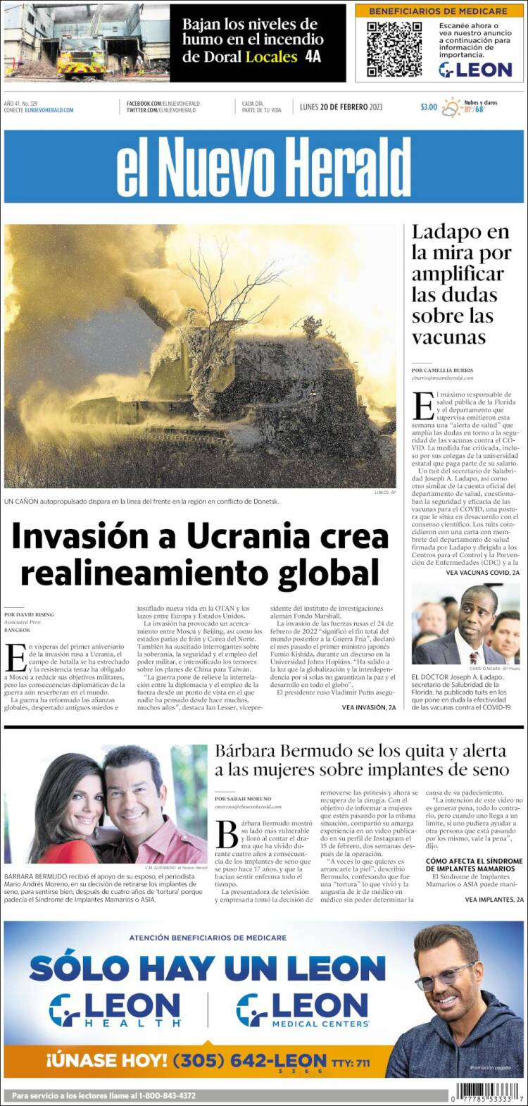 Portada de El Nuevo Herald (USA)