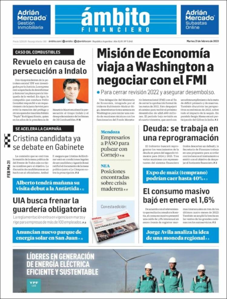 Portada de Diario Ambito Financiero (Argentina)