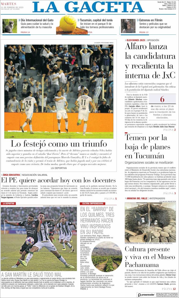 Portada de La Gaceta (Argentina)