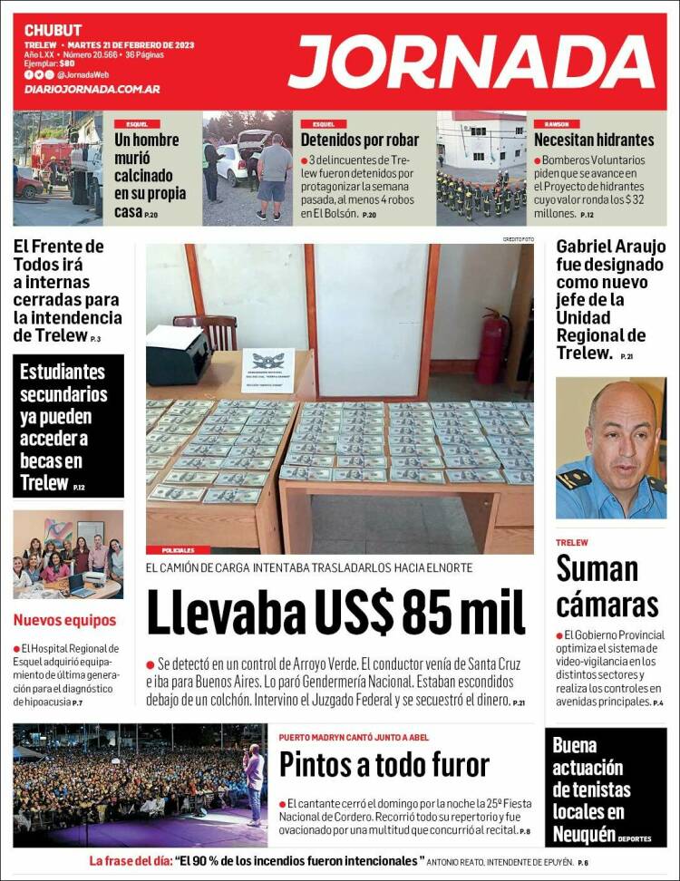 Portada de Diario Jornada en la Patagonia (Argentina)