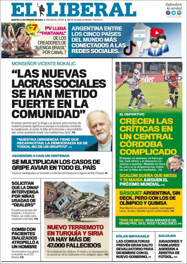 Portada de Diario El Liberal (Argentina)