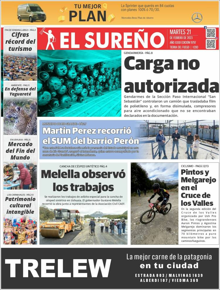 Portada de Diario El Sureño (Argentina)