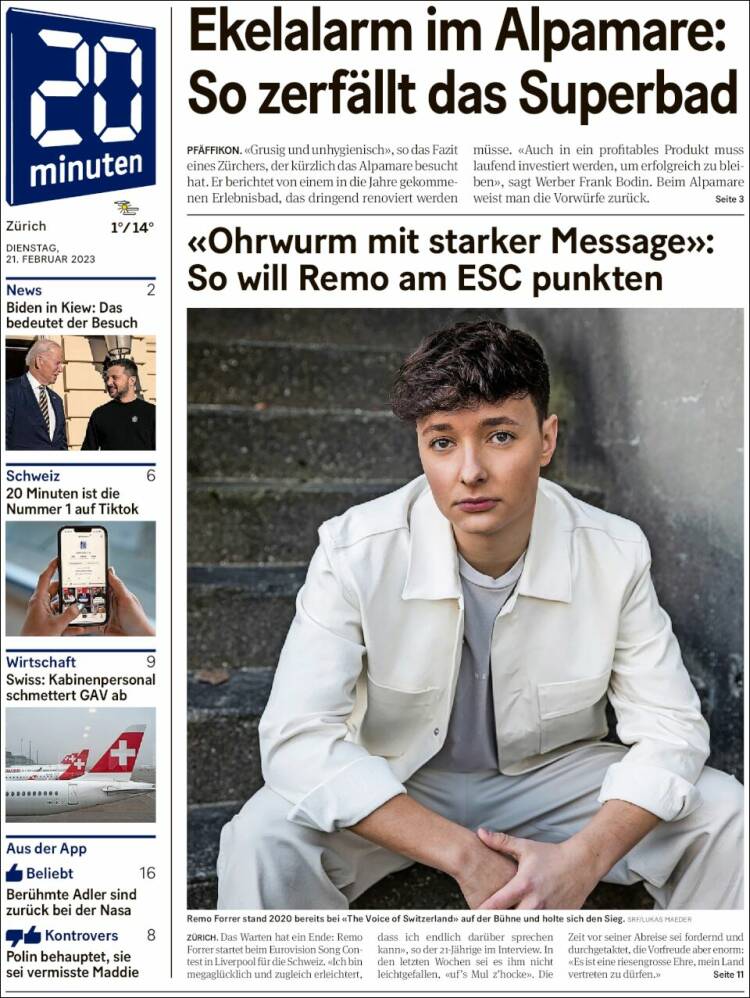 Portada de 20Minuten - Zürich (Suiza)