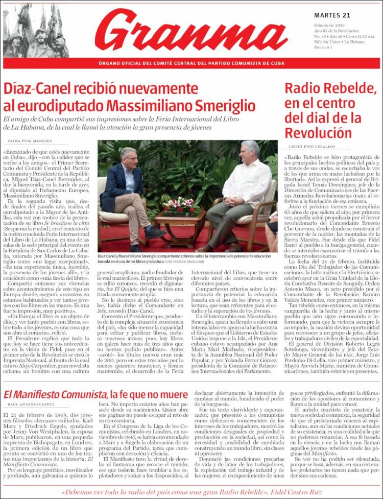 Portada de Granma (Cuba)