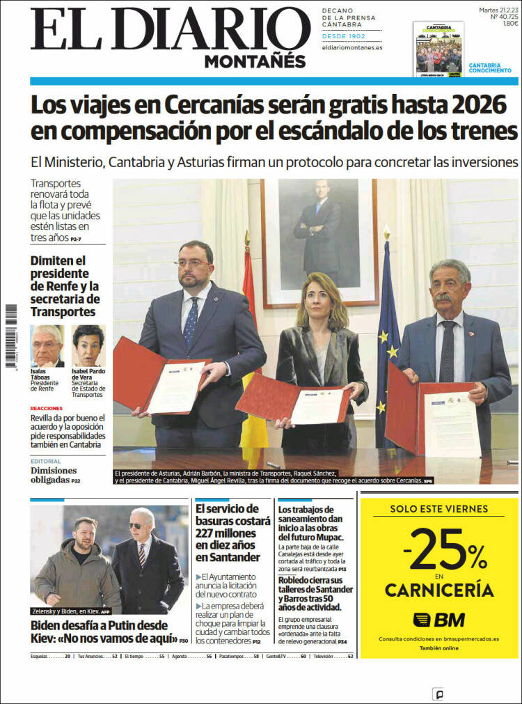 Portada de El Diario Montañés (España)