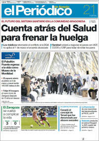 Portada de El Periódico de Aragón (España)