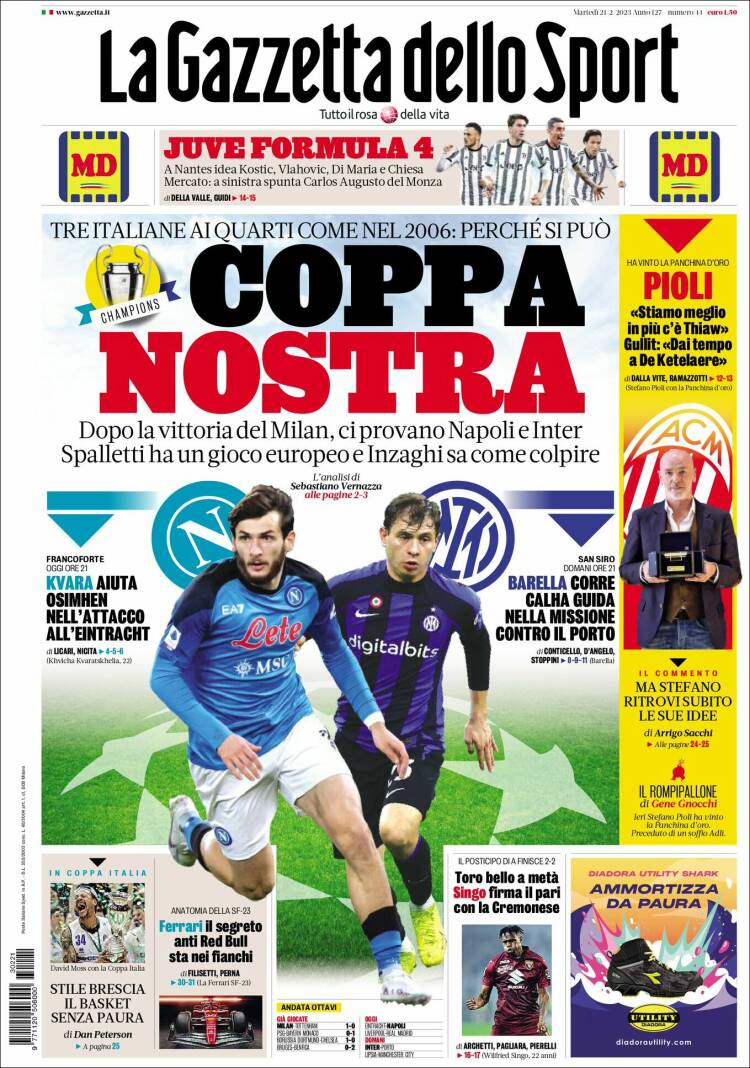 Portada de La Gazzetta dello Sport (Italia)