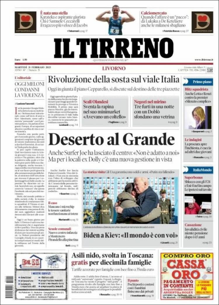 Portada de Il Tirreno (Italie)