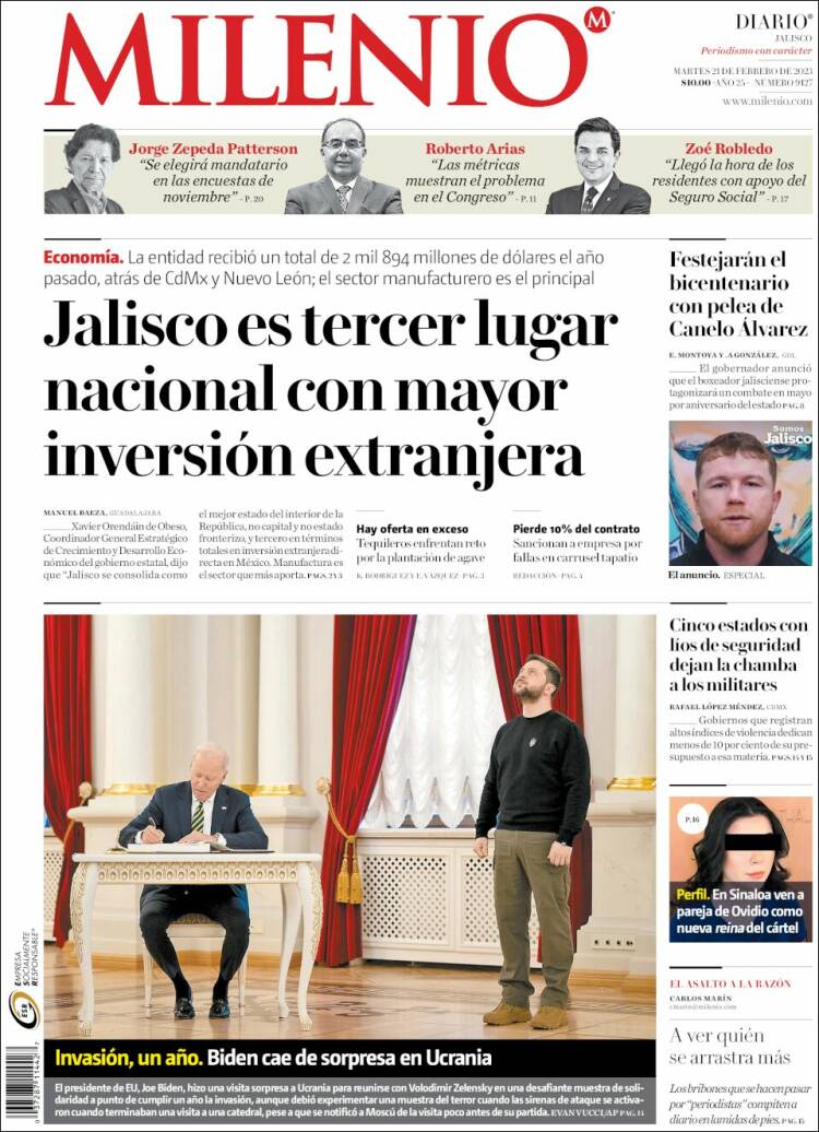 Portada de Milenio - Jalisco (México)