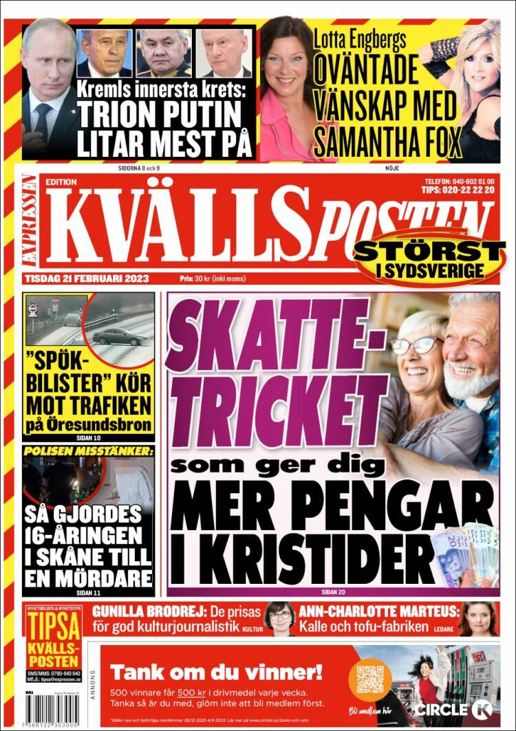 Portada de Kvällsposten (Suecia)