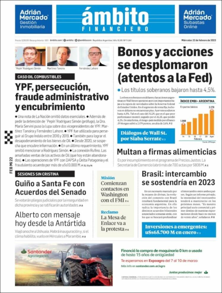 Portada de Diario Ambito Financiero (Argentina)