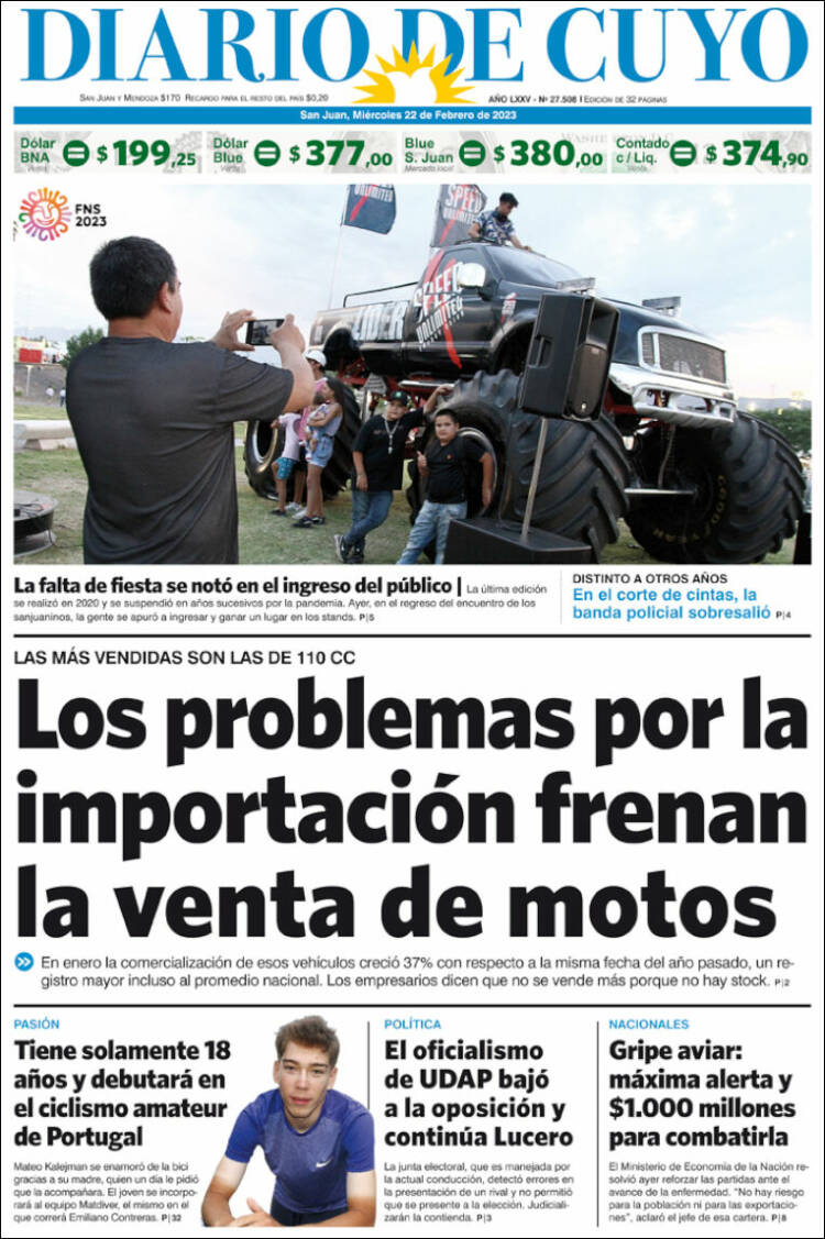 Portada de Diario de Cuyo (Argentina)