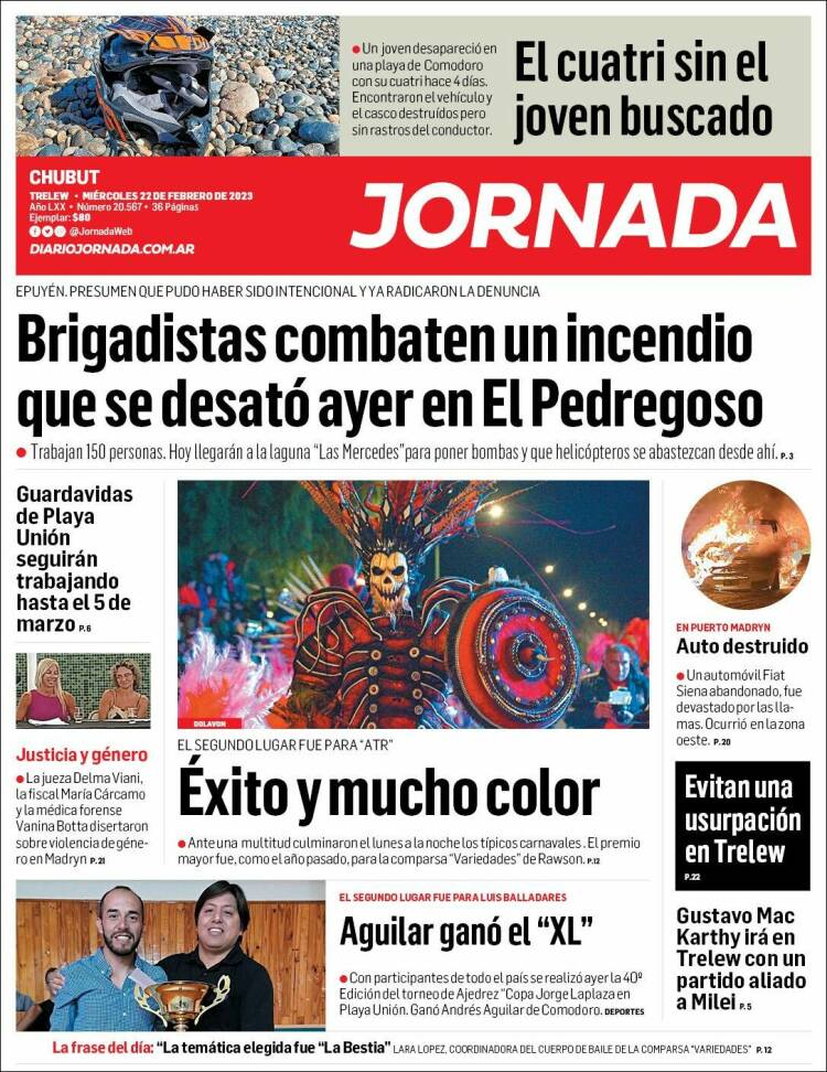 Portada de Diario Jornada en la Patagonia (Argentina)