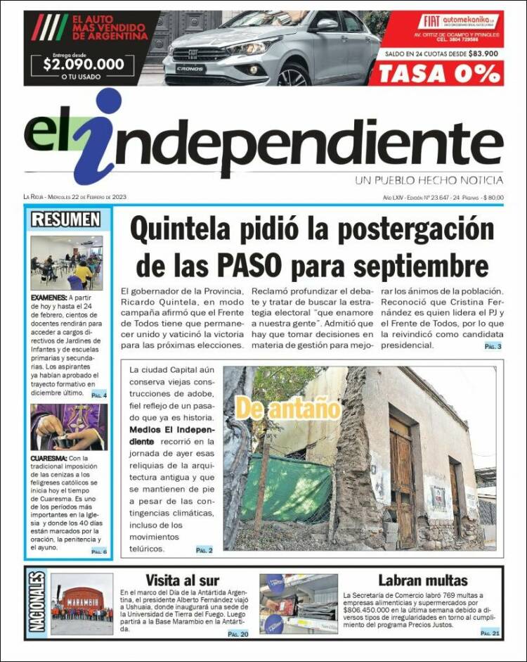 Portada de El Independiente (Argentina)