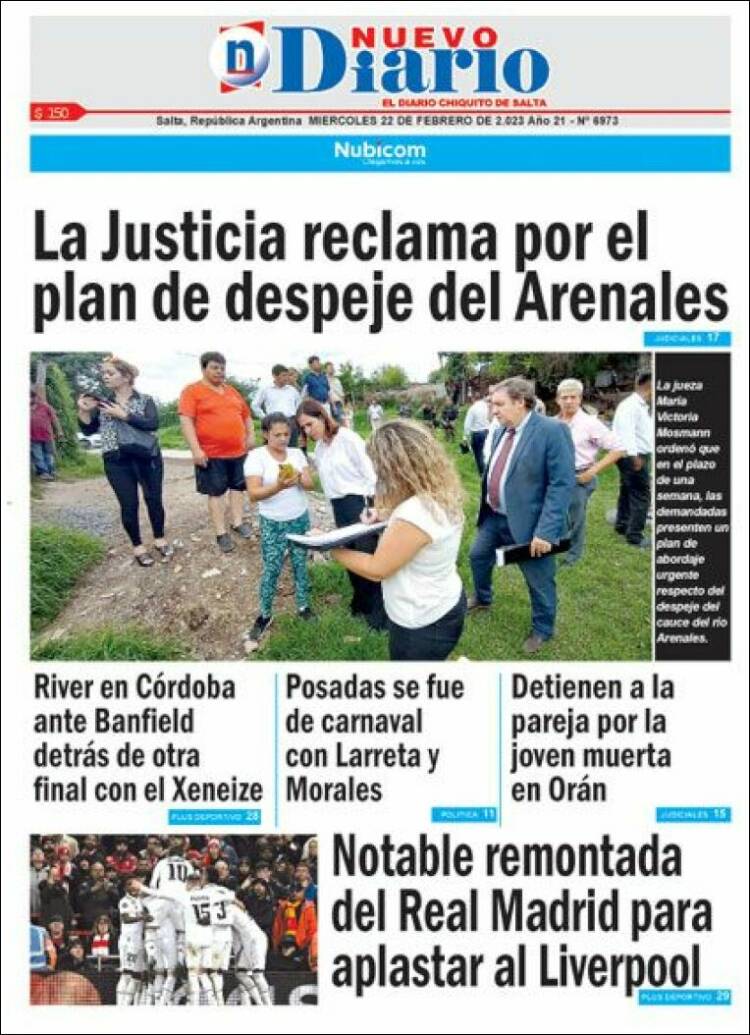 Portada de Nuevo Diario de Salta (Argentina)
