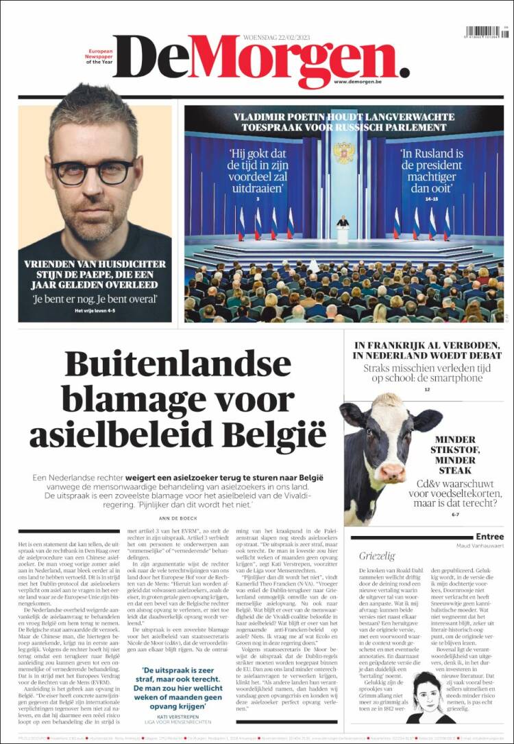 Portada de De Morgen (B&eacute;lgica)