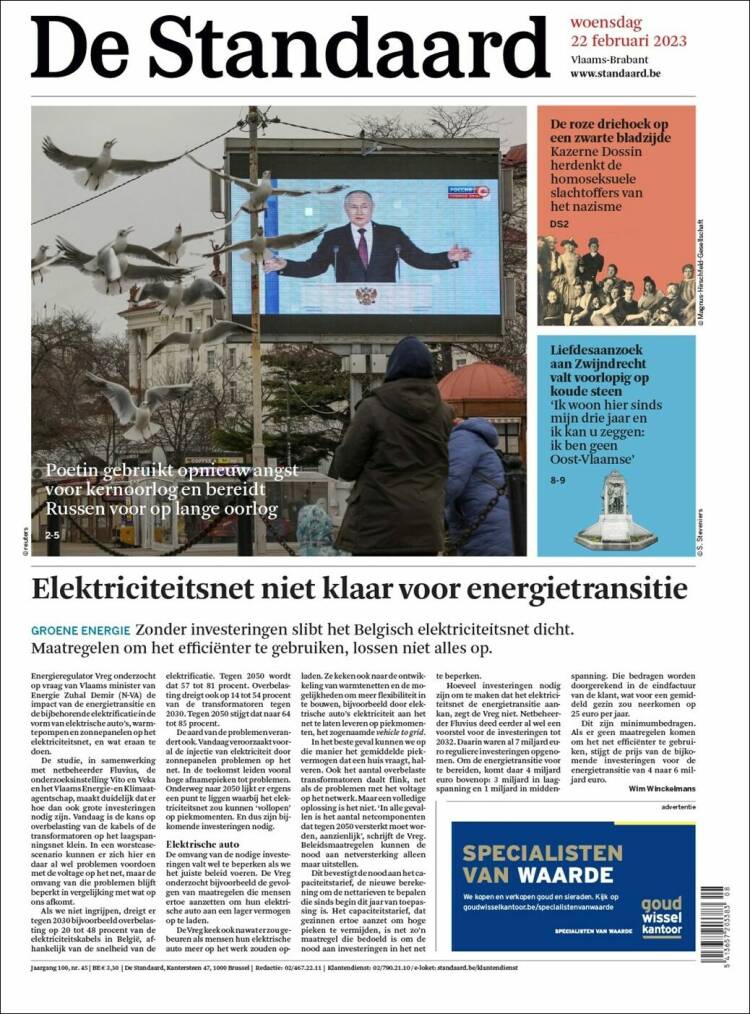 Portada de De Standaard (B&eacute;lgica)