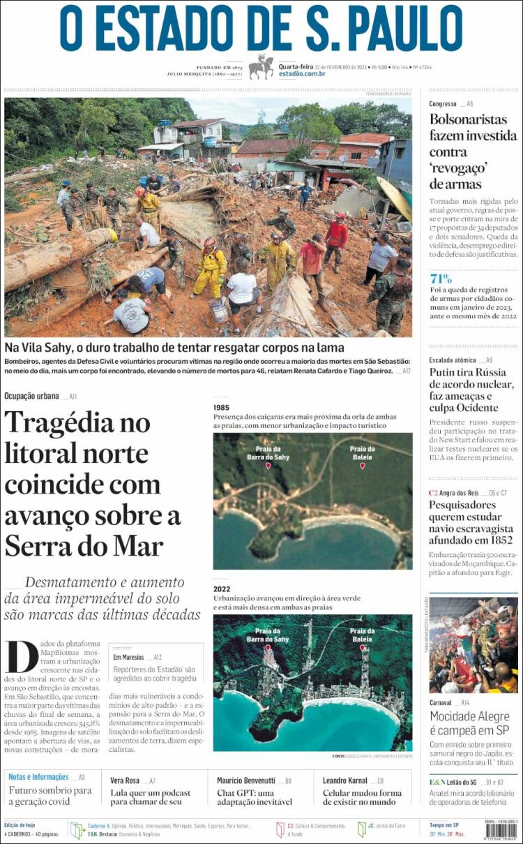 Portada de O Estado de São Paulo (Brasil)