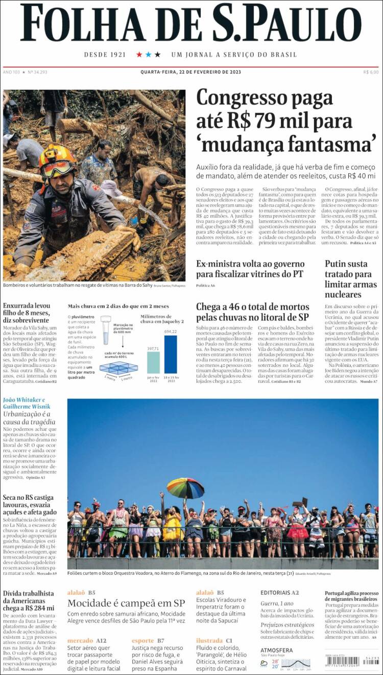 Portada de Folha de São Paulo (Brasil)