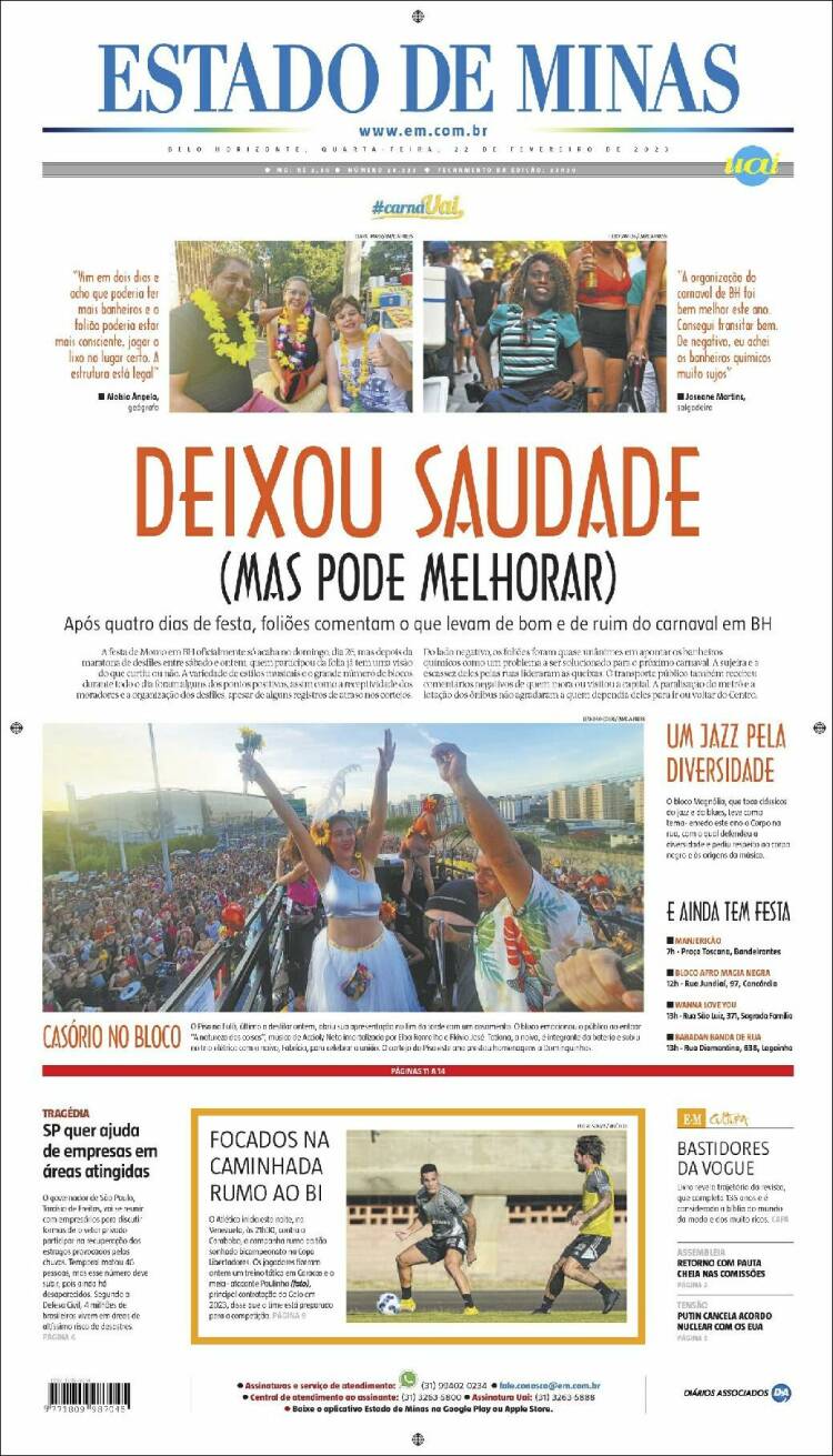 Portada de Jornal Estado de Minas (Brasil)