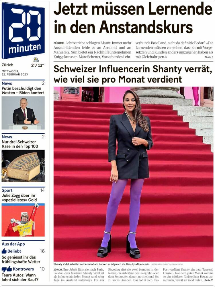 Portada de 20Minuten - Zürich (Suiza)