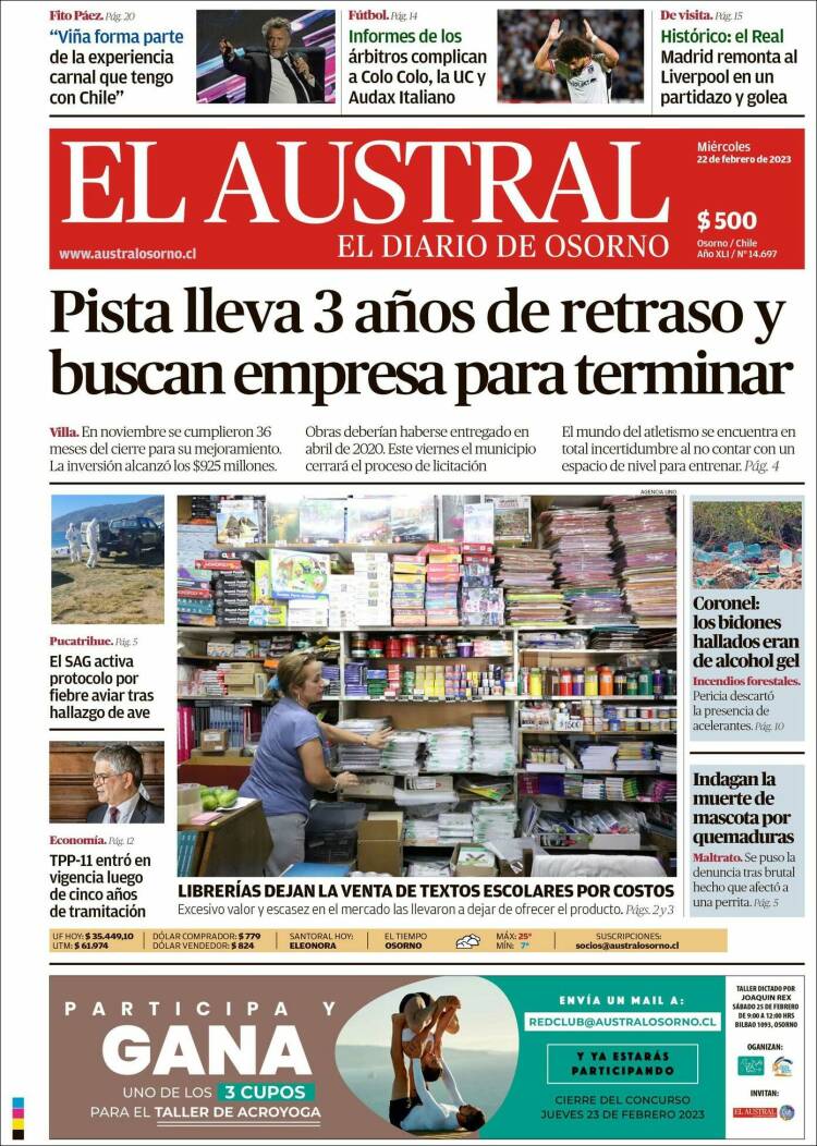 Portada de El Austral de Osorno (Chile)