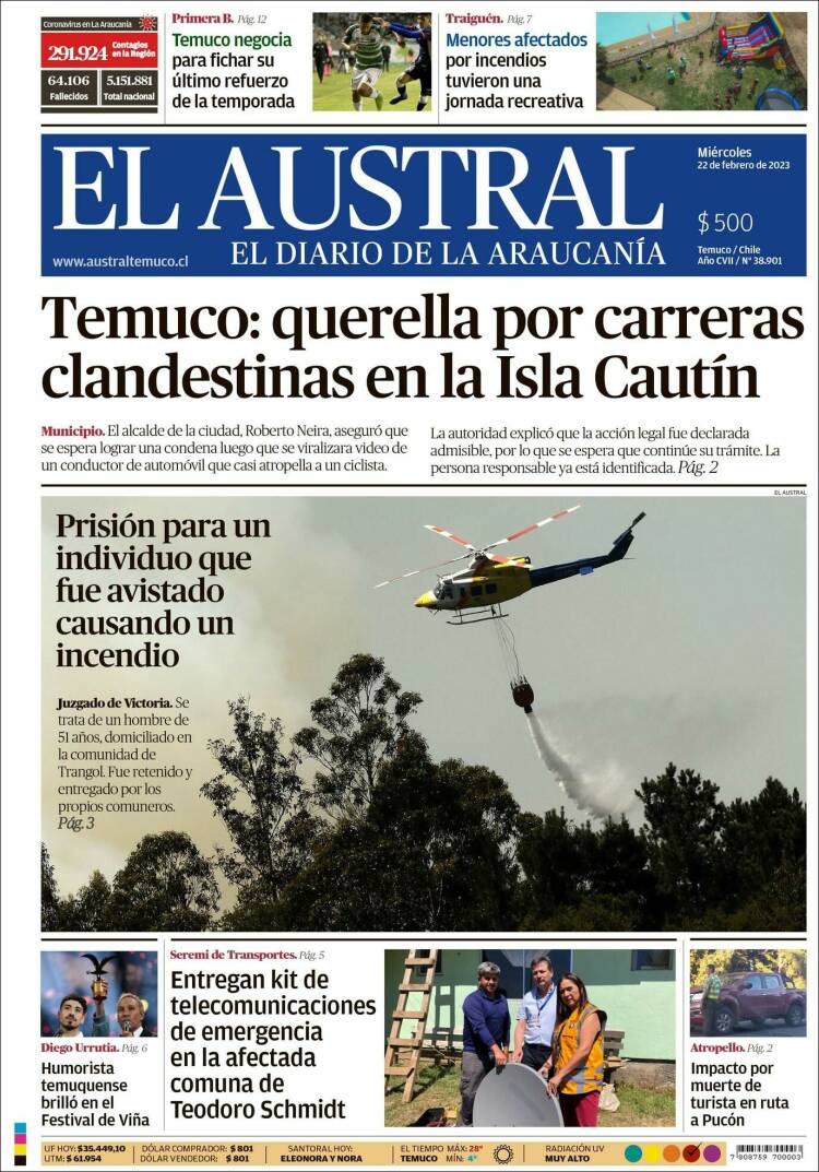 Portada de El Austral de Temuco (Chile)