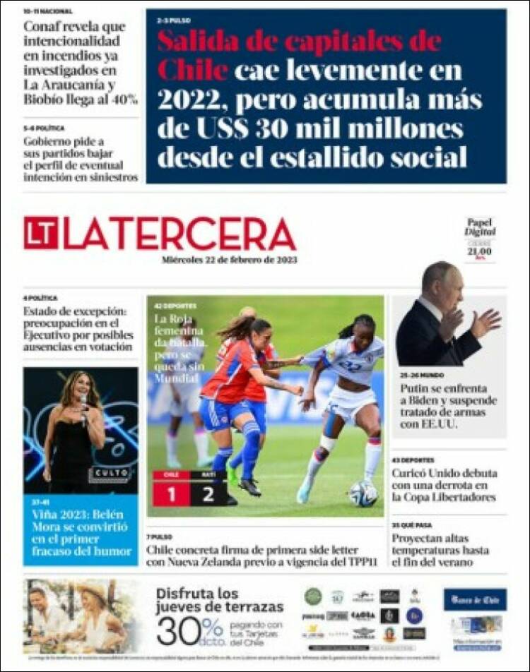 Portada de La Tercera (Chile)
