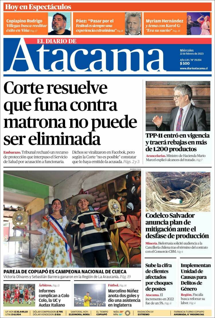 Portada de Diario de Atacama (Chile)