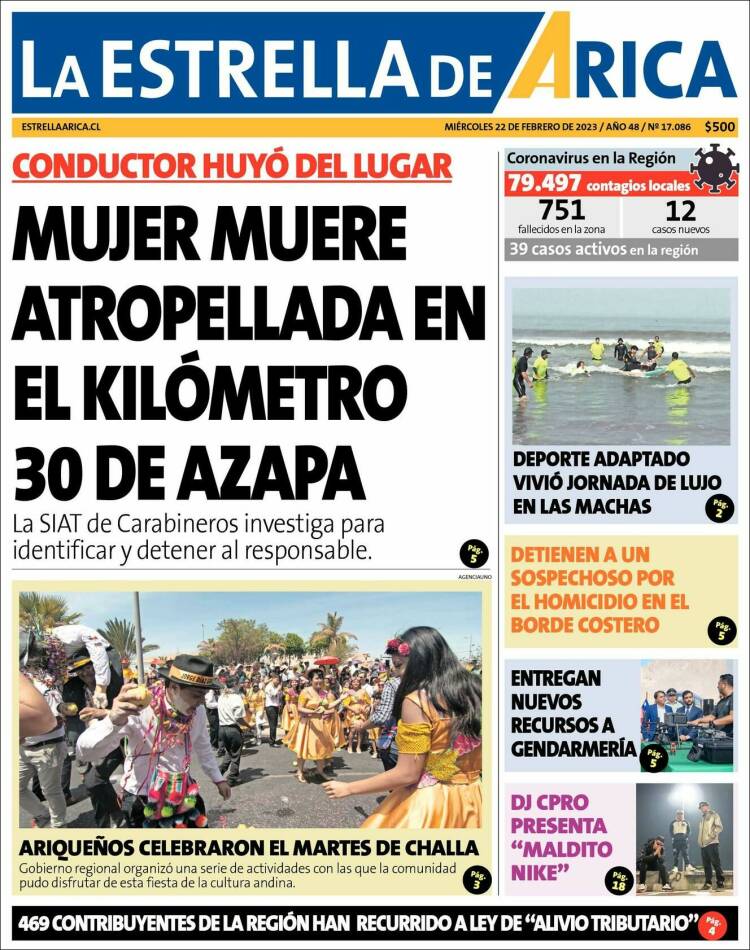 Portada de La Estrella de Arica (Chile)