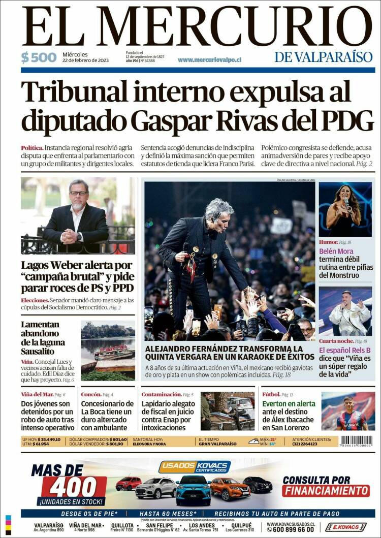 Portada de Mercurio de Valparaiso (Chile)