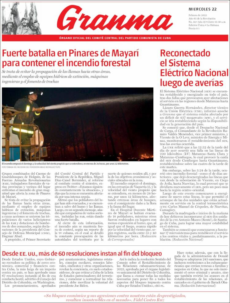 Portada de Granma (Cuba)