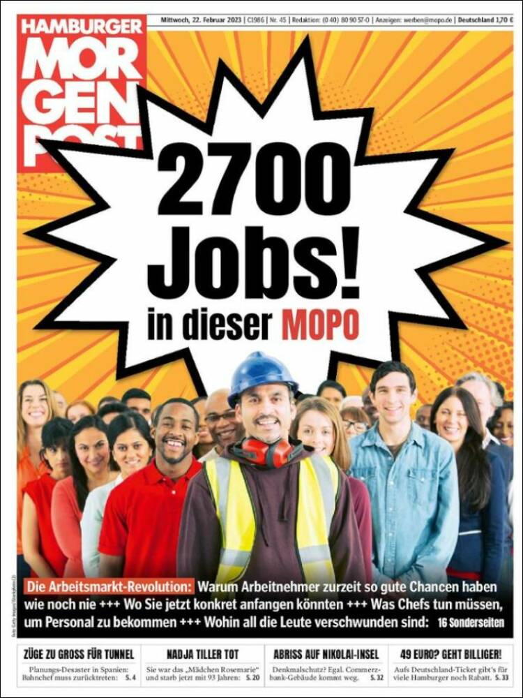 Portada de Hamburger Morgenpost  (Alemania)