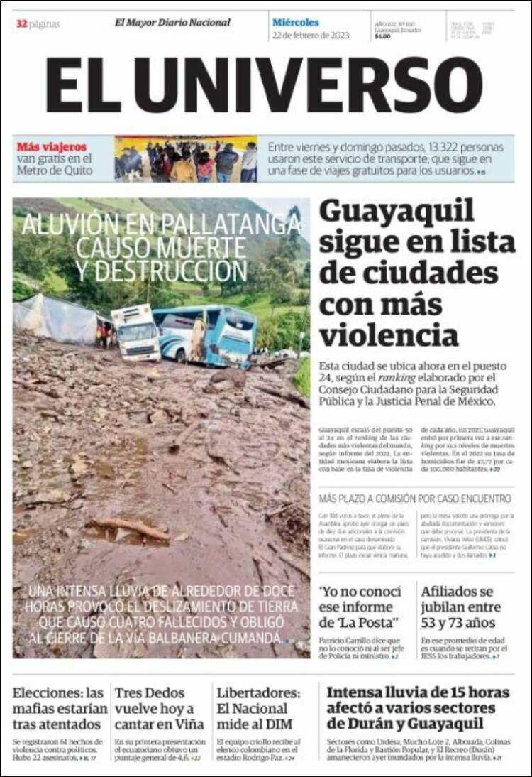 Portada de El Universo - Ecuador (Ecuador)