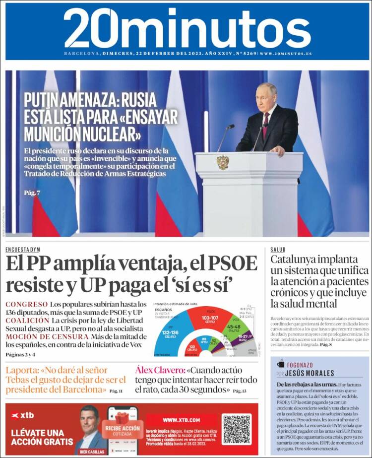 Portada de 20 Minutos - Barcelona (Spain)