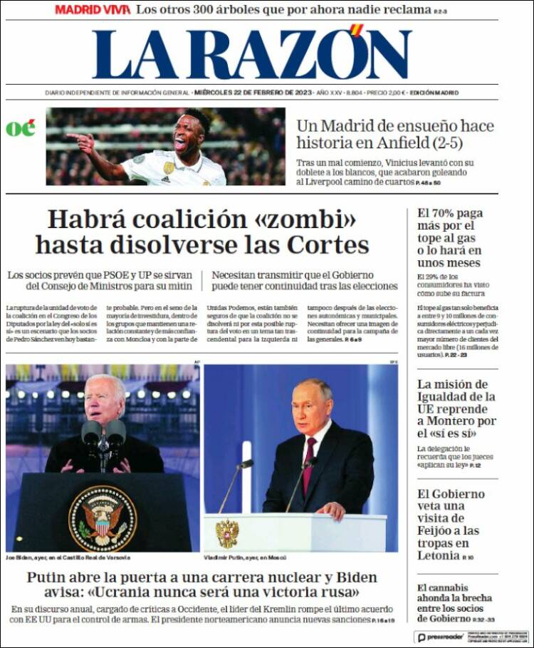 Portada de La Razón (Spain)