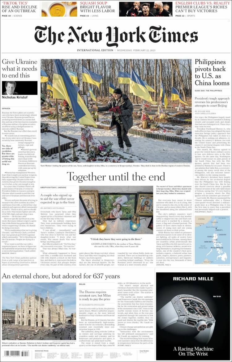 Portada de International New York Times (Europa)