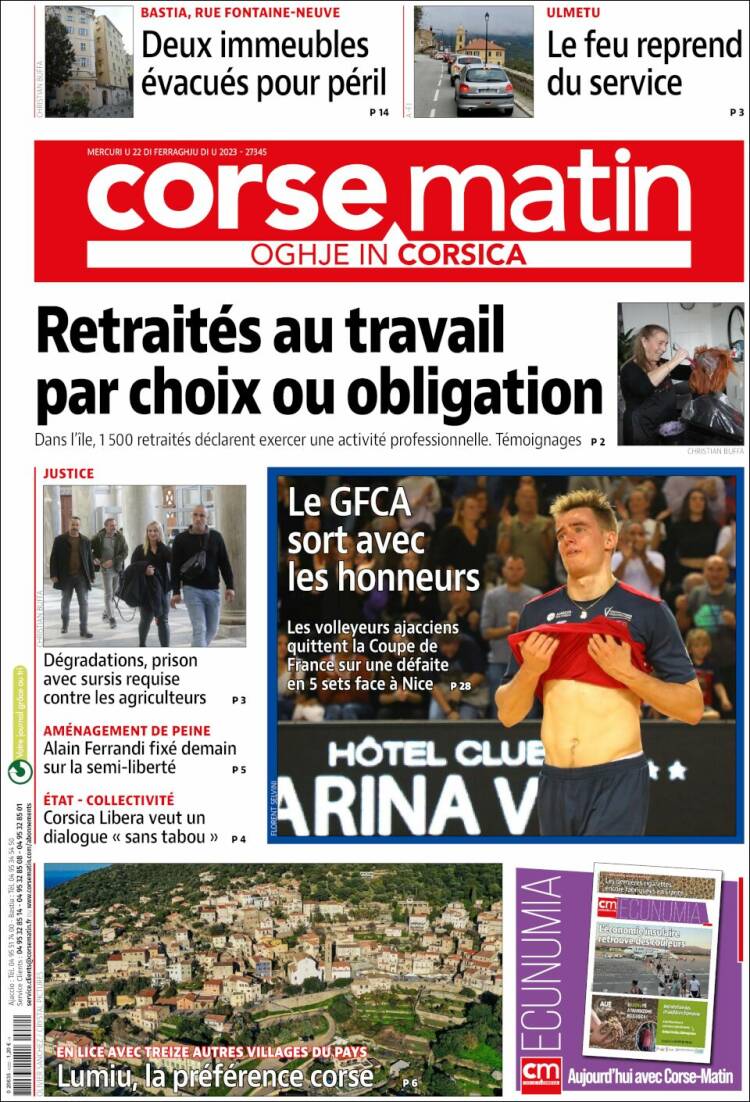 Portada de Corse-Matin (Francia)