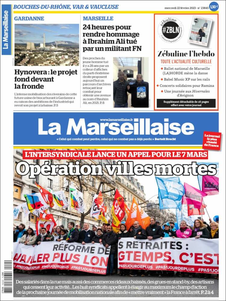 Portada de La Marseillaise (Francia)