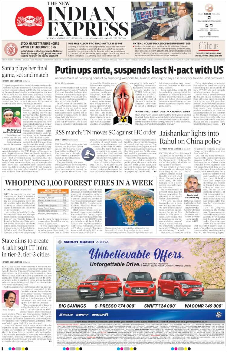 Portada de New Indian Express (India)