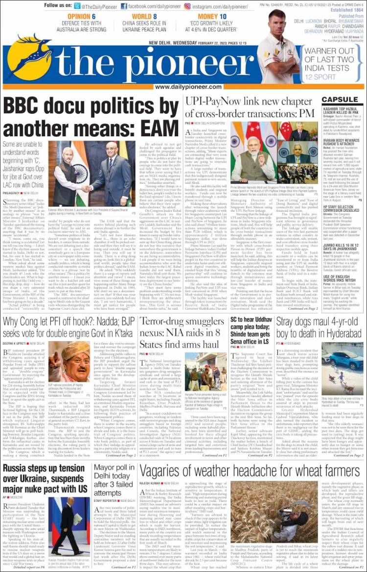 Portada de The Pioneer (India)