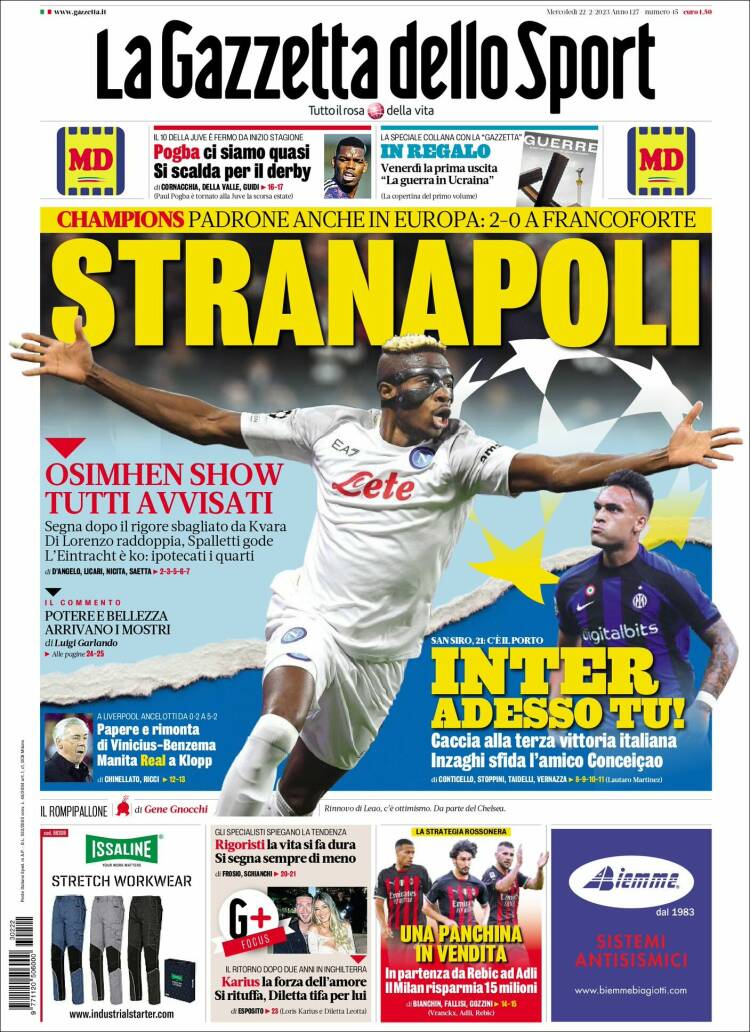 Portada de La Gazzetta dello Sport (Italia)