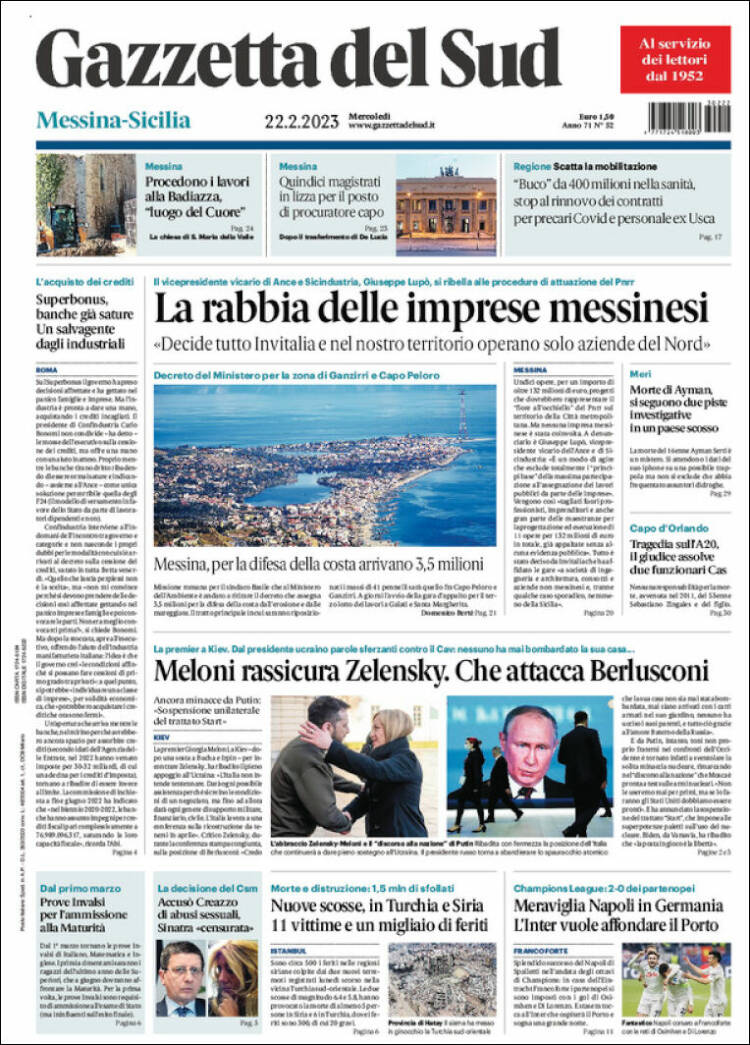 Portada de Gazzetta del Sud (Italia)