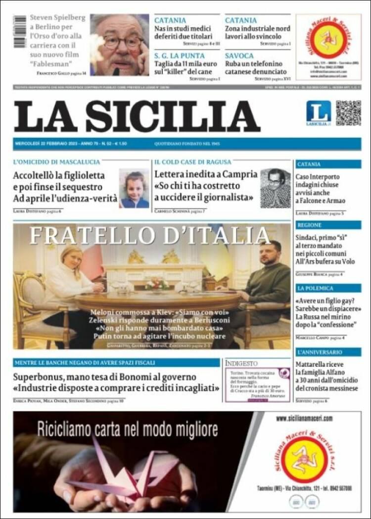 Portada de La Sicilia (Italia)