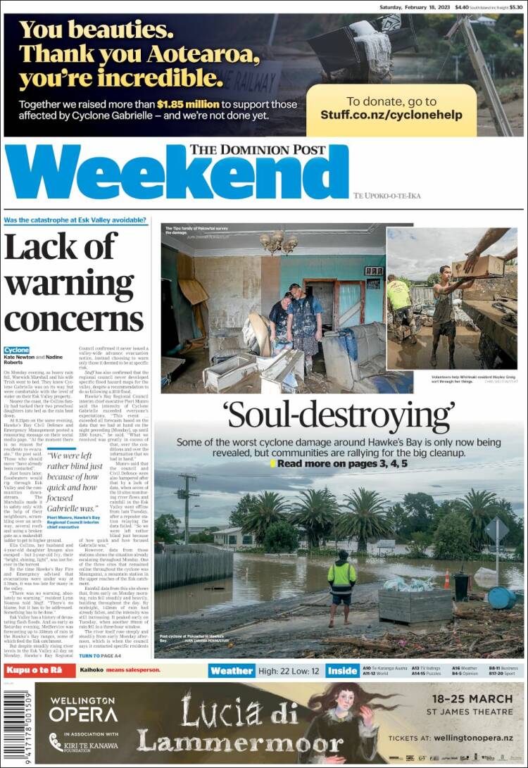 Portada de The Dominion Post (Nueva Zelanda)