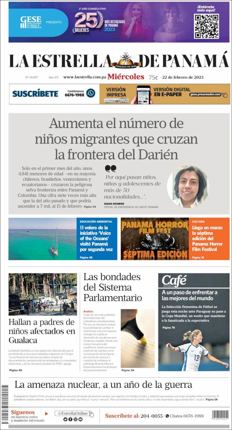 Portada de La Estrella de Panamá (Panam&aacute;)